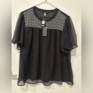 NWT Cable and Gauge Flowy Lined Ruffle Sleeves Top Blouse 3X